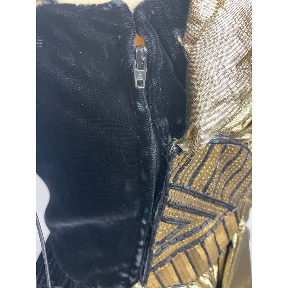 Vintage 80s Designer Gold Lame Fan One Sholder Avant Garde Cocktail Dress Size 3 - Picture 4 of 7